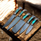 HANDMADE DAMASCUS KITCHEN/CHEF KNIFE SET WITH LEATHER BAG 05 PC'S SET BW 1064