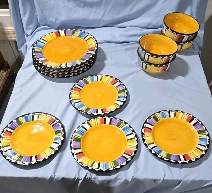 Happiness Fandango 12-Piece Dinnerware Set – 4 Dinner Plates, 4 Salad Plates, 4 Bowls