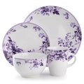 Happiness Traditional Purple Rose 16-Piece Stoneware Dinnerware Set