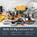 Happiness Professional Chef Stainless Steel Nonstick 10-Piece Cookware Set