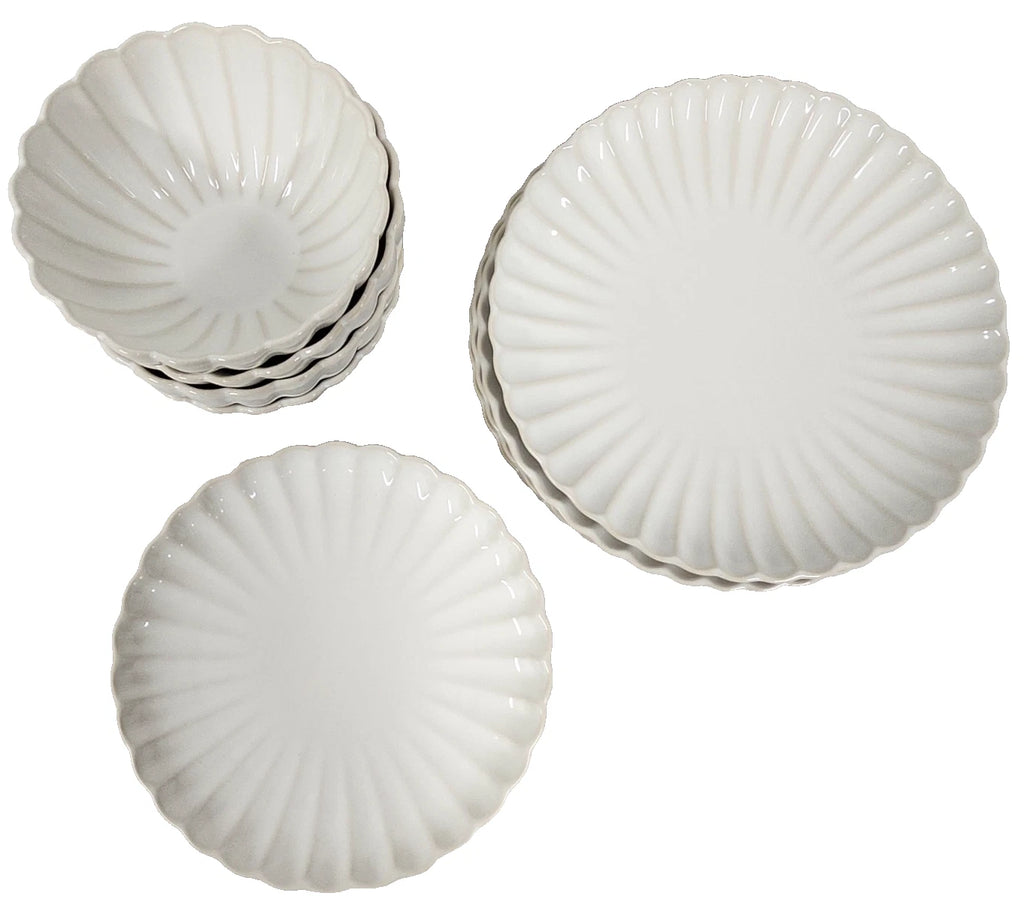 Happiness Colette 12-Piece Stoneware Dinnerware Set – Cream
