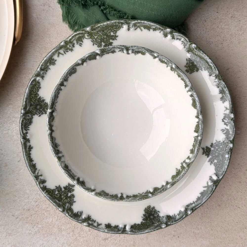 Happiness Antique Green 24-Piece Premium Porcelain Dinnerware Set – 6 Person Lux