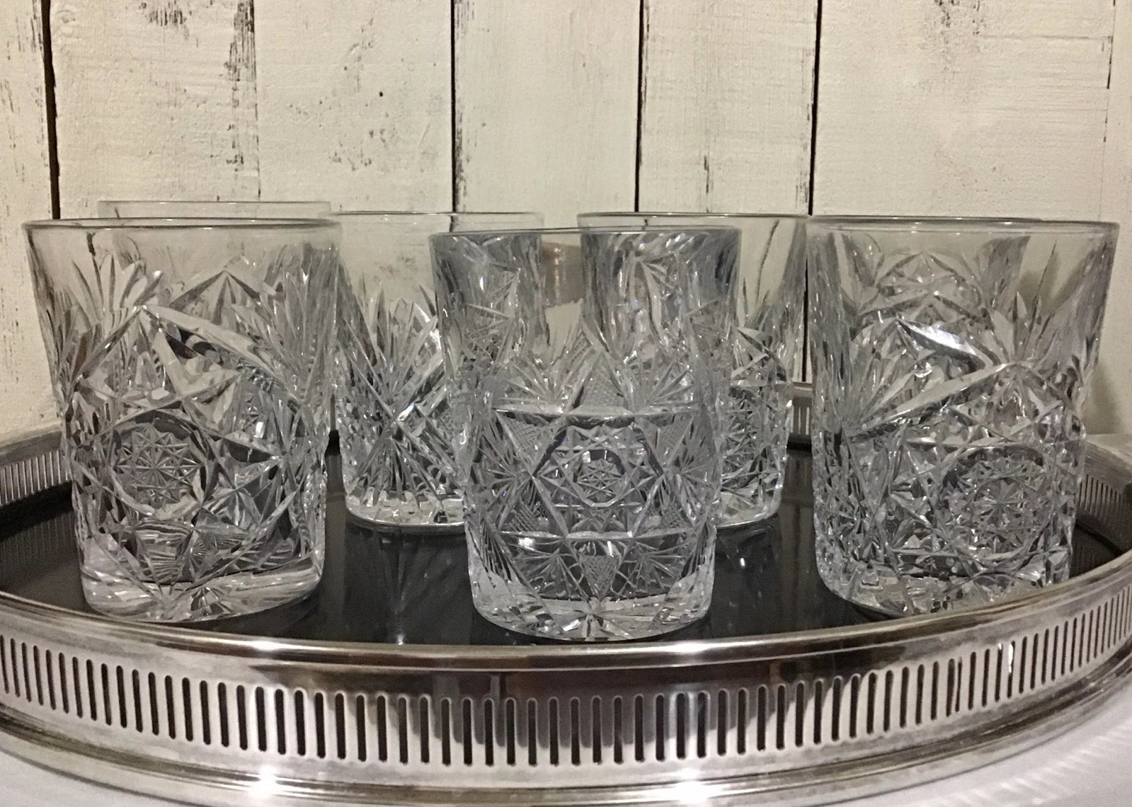 Happiness Vintage Mix & Match Cut Glass Tumblers – Starburst & Stars, Set of 7