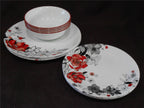 Happiness Chelsea Rose 12-Piece Round Dinnerware Set – Floral Red Gray Black