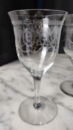 Happiness Vintage Etched Wine Glass Goblets – Set of 4, 9oz Antique Rare