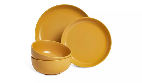 Happiness 12-Piece Stoneware Dinner Set – Round Plates, Soup, Salad & Pasta Bowls
