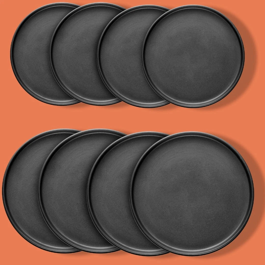 Happiness 16-Piece Black Matte Dinnerware Set – Service for 4, Microwave & Dishwasher Safe