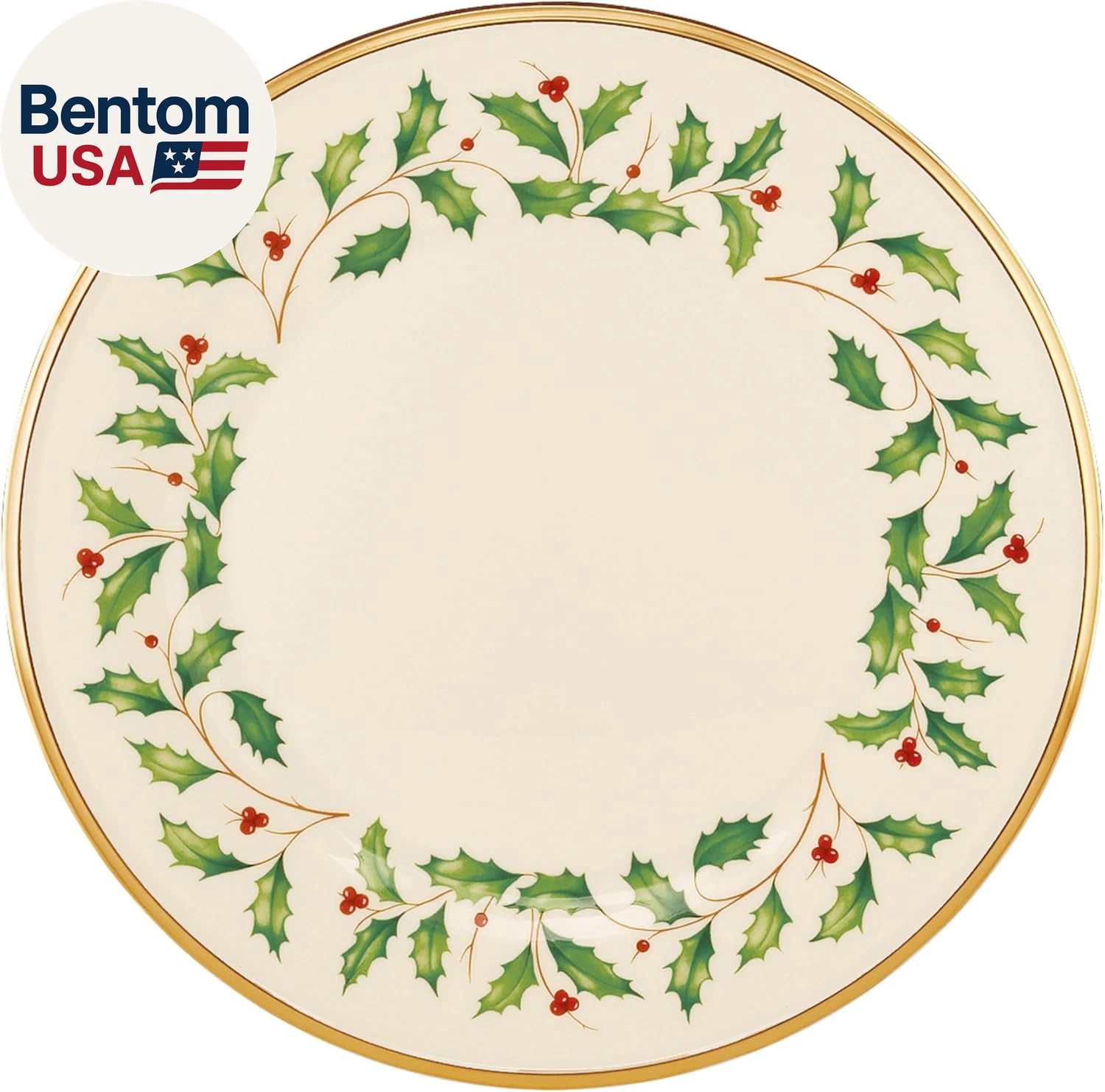 Happiness Holiday Dinnerware Dinner Plates – Set of 4, Red & Green Christmas Design