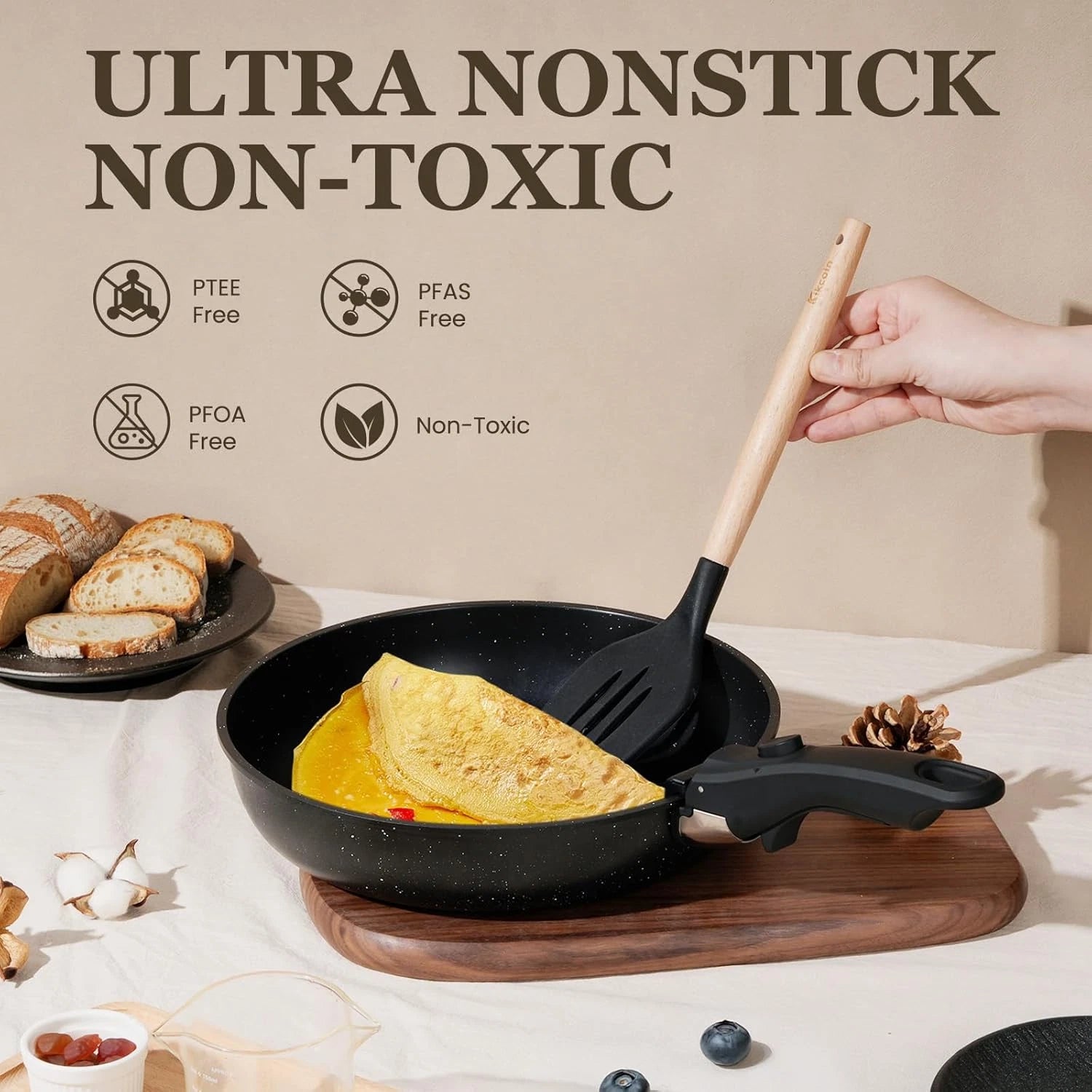 Happiness Nonstick Pots & Pans Set – Detachable Handle, Non-Toxic