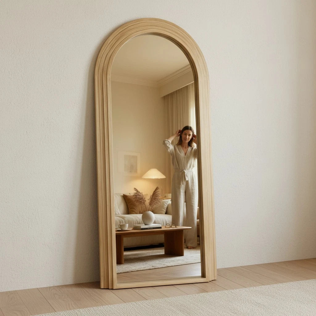 Happiness Extra Large Natural Frame Floor Leaning Mirror – 180cm x 110cm