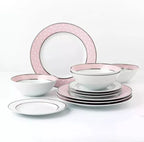 Happiness 12-Piece Porcelain Dinnerware Set – Pink Stars Plates & Bowls