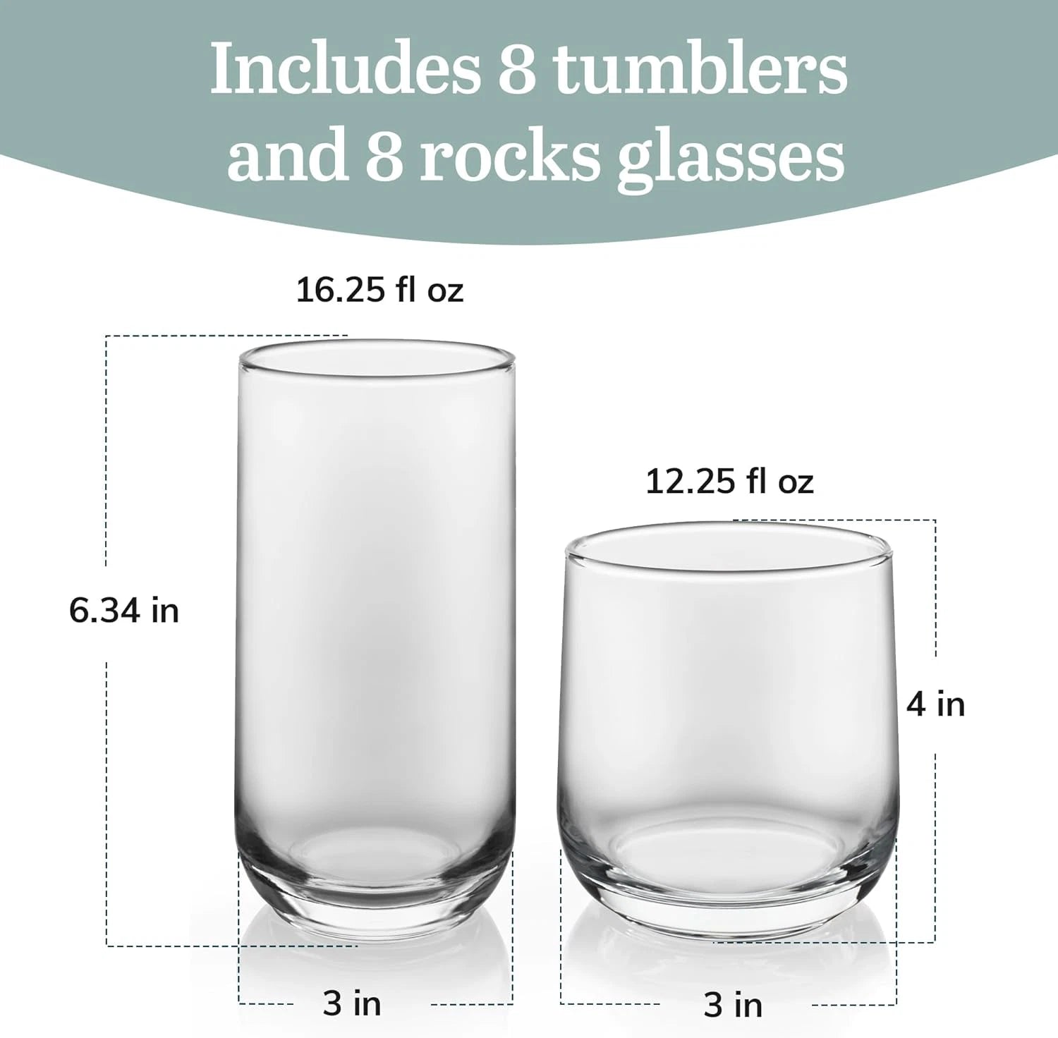 Happiness Ascent Tumbler & Rocks Drinking Glasses – Set of 16