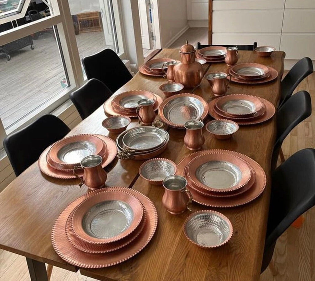 Happiness Copper 24-Piece Dinnerware Set – Hammered Copper Dinner Serving Plates