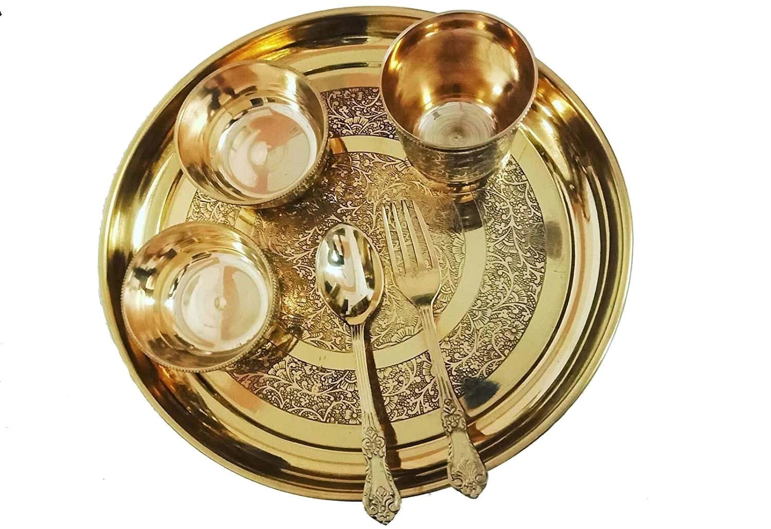 Happiness Elegant Handcrafted Brass Dinner Set – Luxurious Brass Tableware