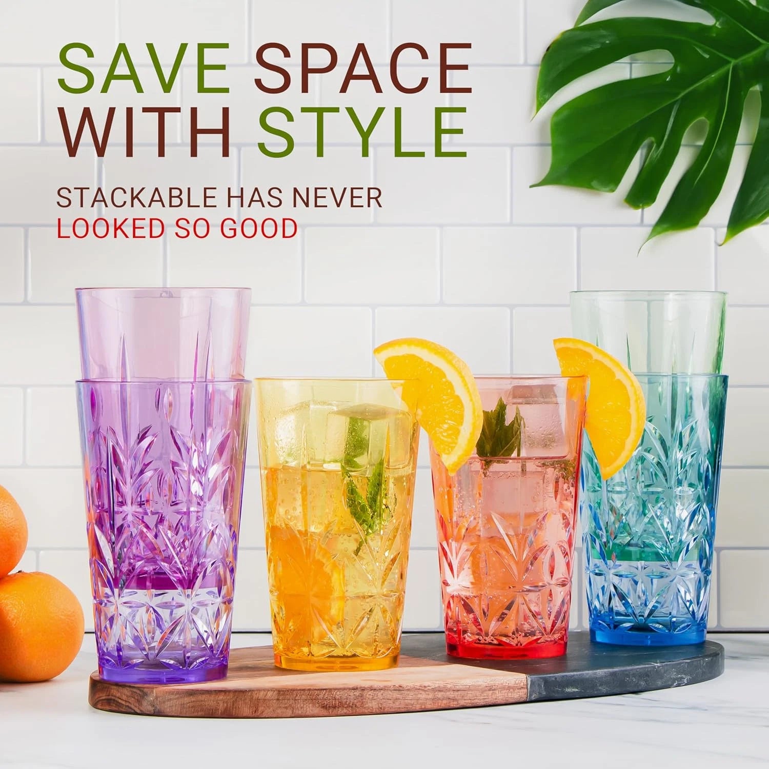 Happiness BPA-Free Stackable Tumblers – 18oz, Set of 12 Assorted Colors
