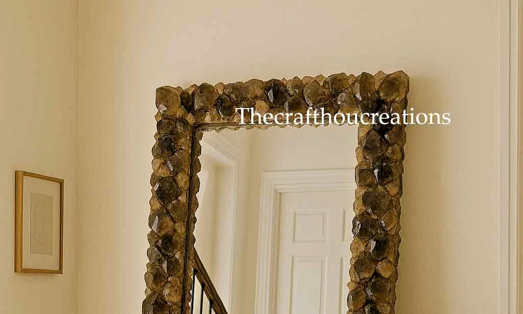 Happiness Large Full Length Floor Mirror – Rustic Smokey Crystal Frame Boho Luxe