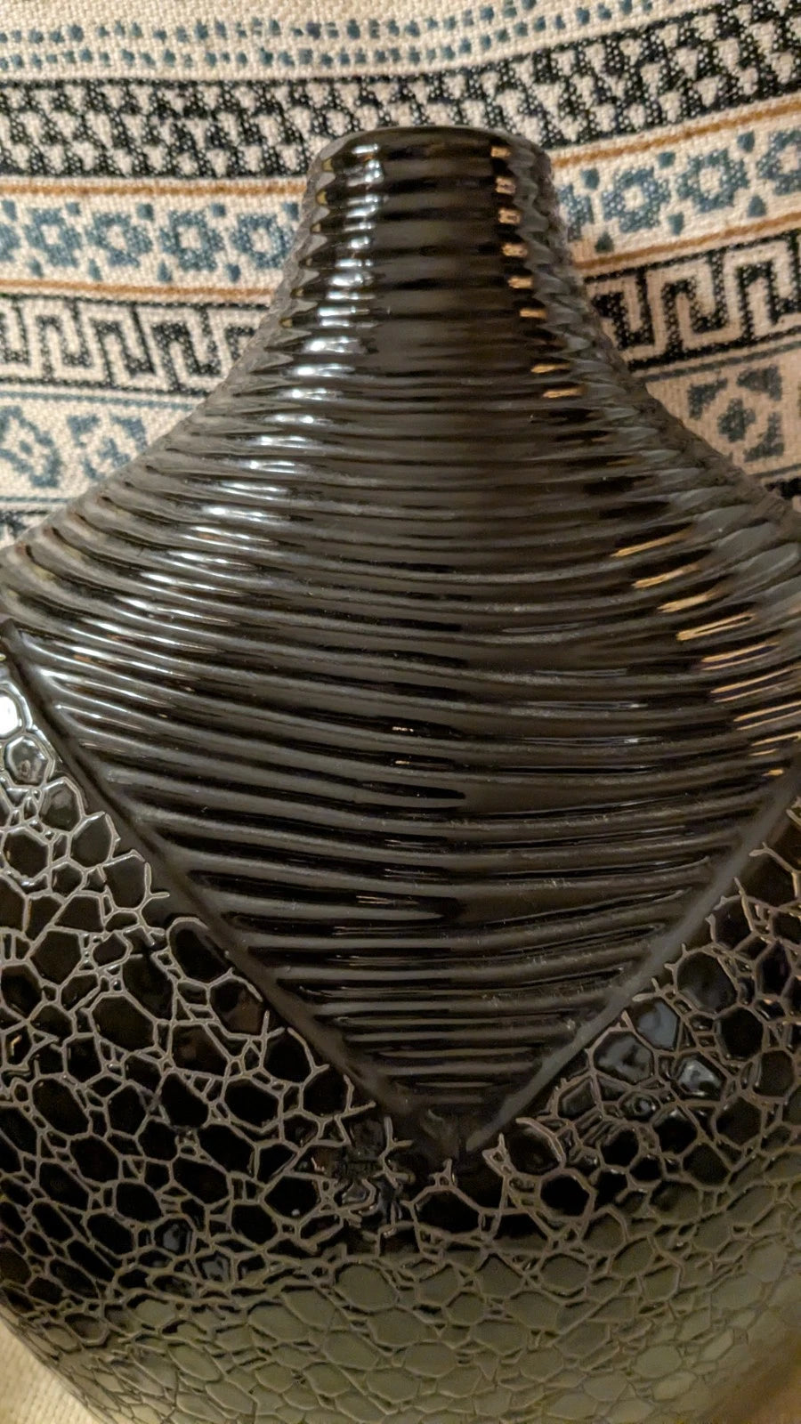Happiness Ceramic Decorative Large Black Coil Vase – 14" Tall Centerpiece
