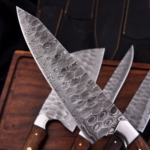 Handmade Damascus Steel Kitchen Knife Set – 5 Pc Chef Knives / Rosewood Handle