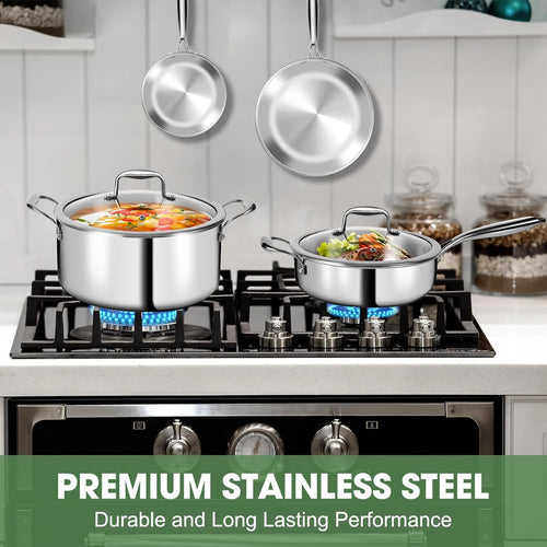 Happiness 3-Ply Stainless Steel Cookware Set with Lids – Non-Toxic