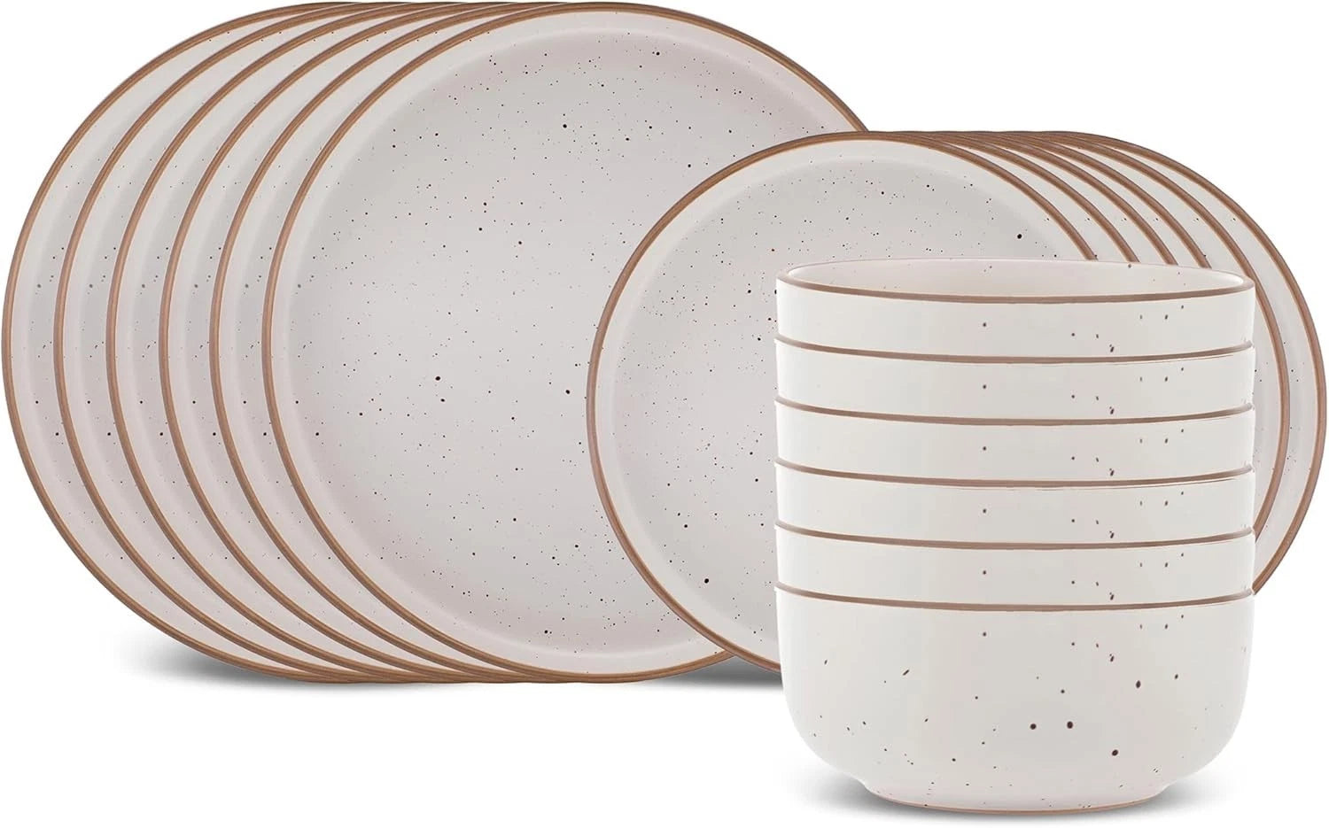Happiness 18-Piece Stoneware Dinnerware Set for 6 – Modern Beige Plates & Bowls