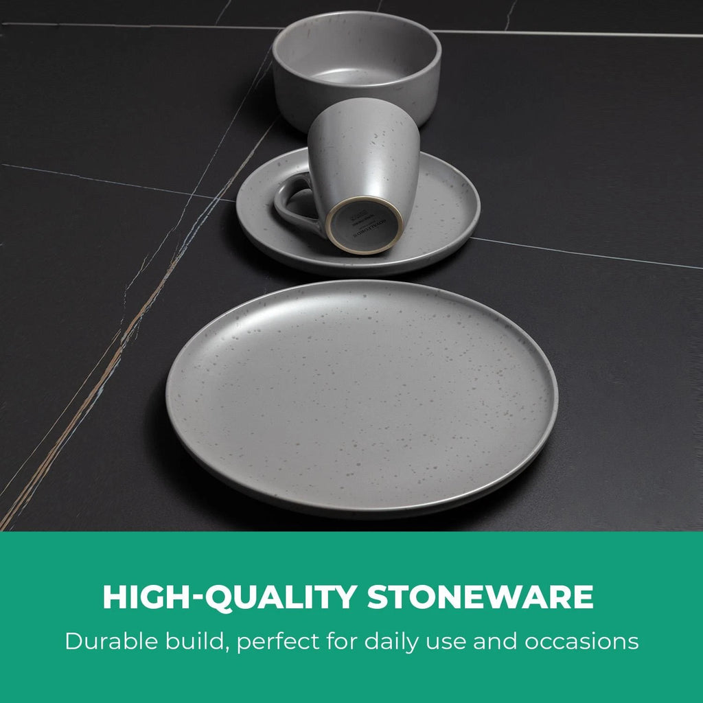 Happiness 16-Piece Stoneware Dinnerware Set – Mugs, Bowls & Plates