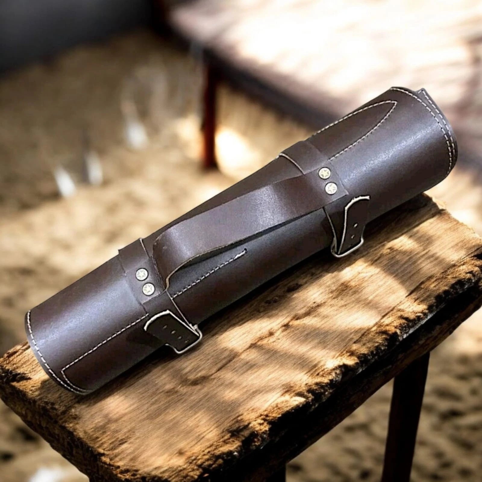 HANDMADE DAMASCUS KITCHEN/CHEF KNIFE SET WITH LEATHER BAG 05 PC'S SET BW 1064