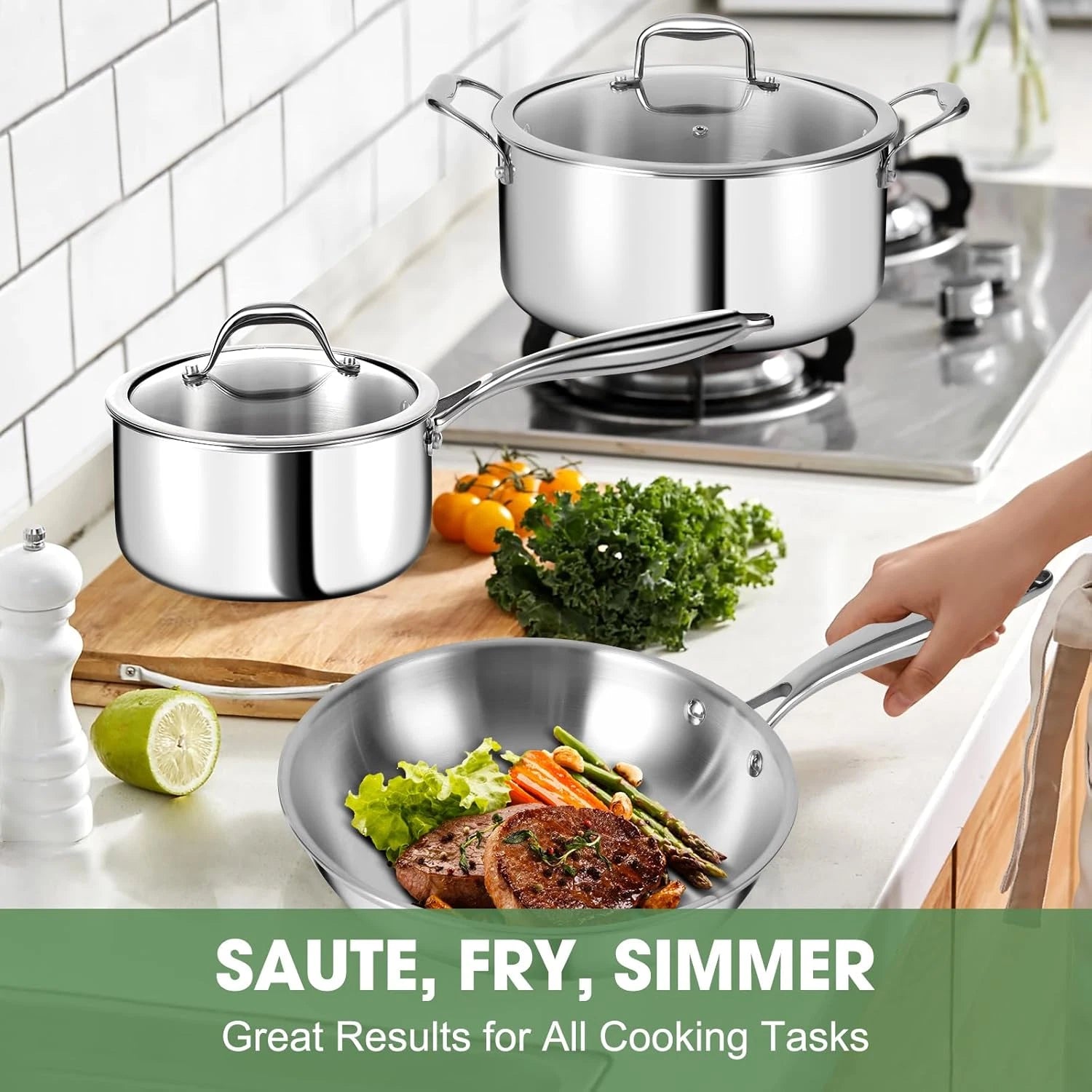 Happiness 3-Ply Stainless Steel Cookware Set with Lids – Non-Toxic