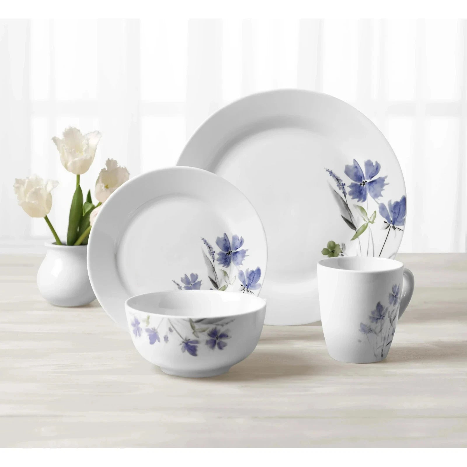 Happiness Wildflower 16-Piece Round Rim Dinnerware Set – Classic Edition