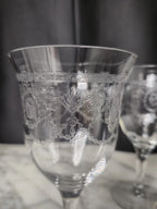 Happiness Vintage Etched Wine Glass Goblets – Set of 4, 9oz Antique Rare