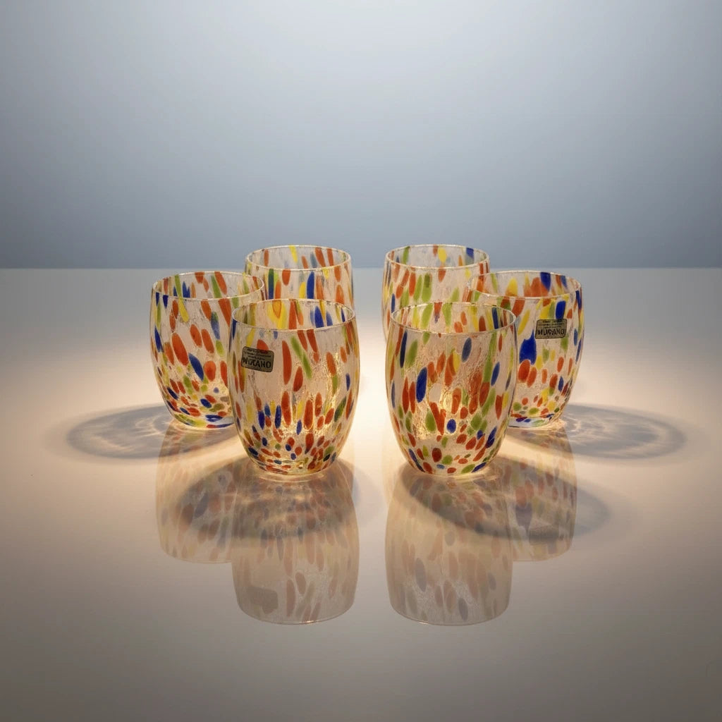 Happiness Murano-Style Blown Glass Tumblers – Set of 6 with Certificate