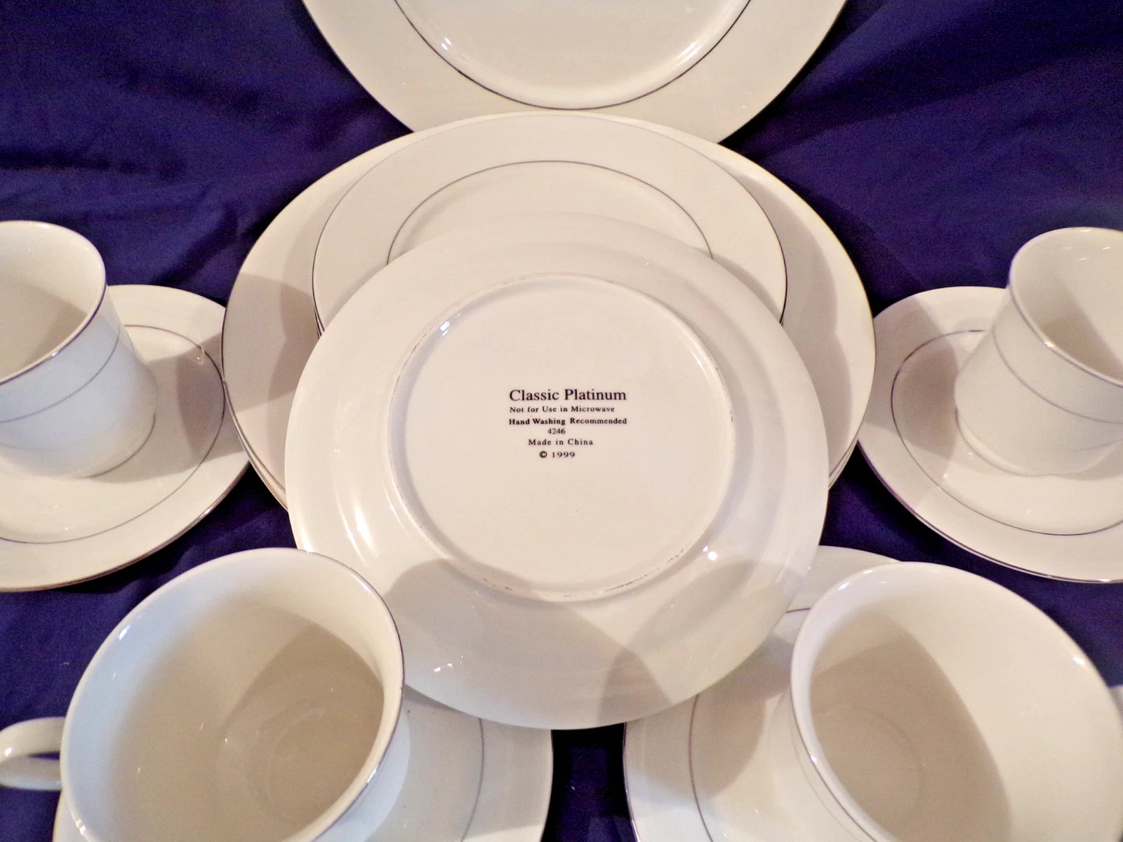 Happiness Classic Platinum China – White with Silver Trim Dinnerware Set for 4