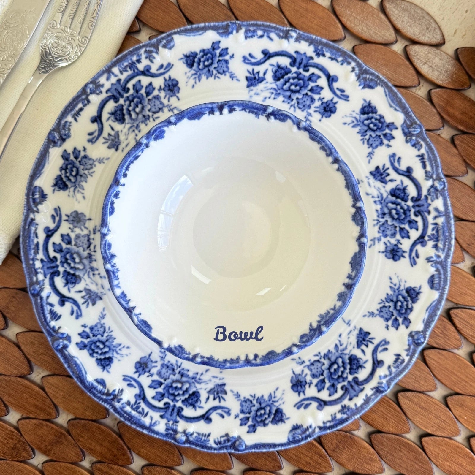 Happiness Antique Azul Blue 24-Piece Porcelain Dinnerware Set – 6 Person Vintage Floral