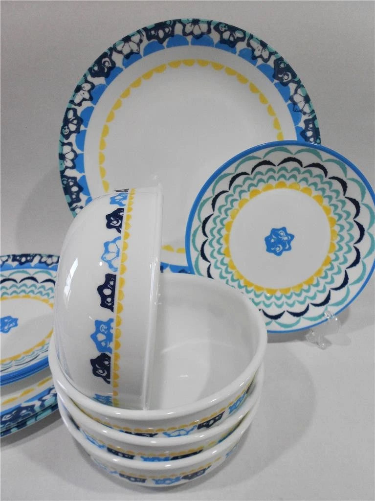 Happiness Boho Daydream 12-Piece Dinnerware Set – Yellow Blue Teal Florets