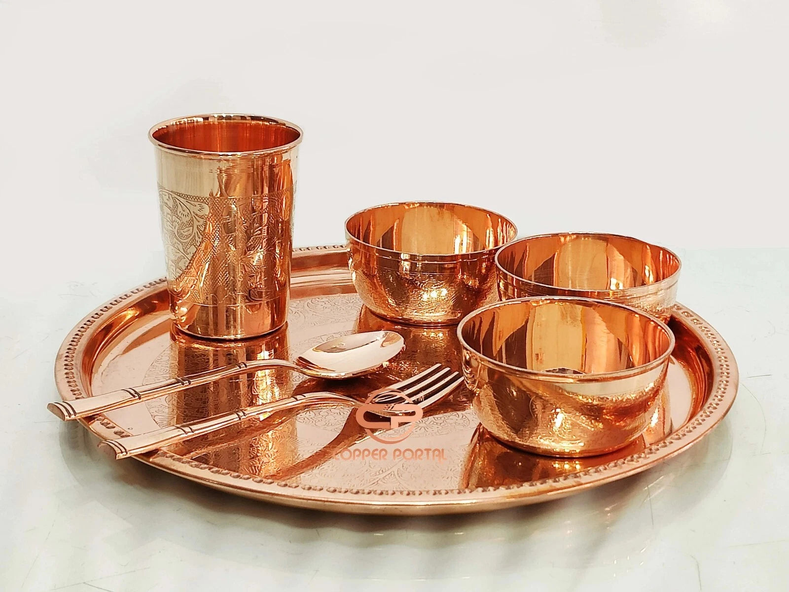Happiness Pure Copper Dinner Set – Embossed Handcrafted Tableware for Entertaining