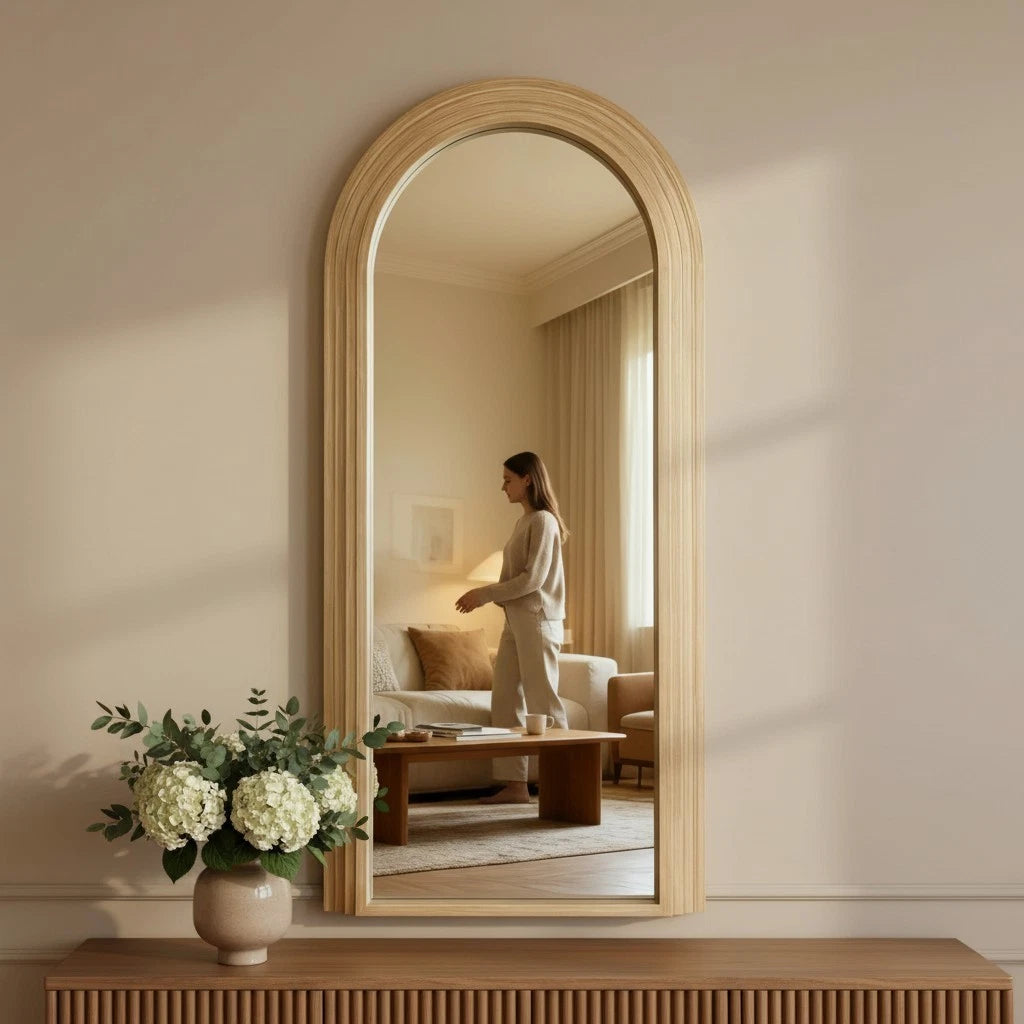 Happiness Extra Large Natural Frame Floor Leaning Mirror – 180cm x 110cm