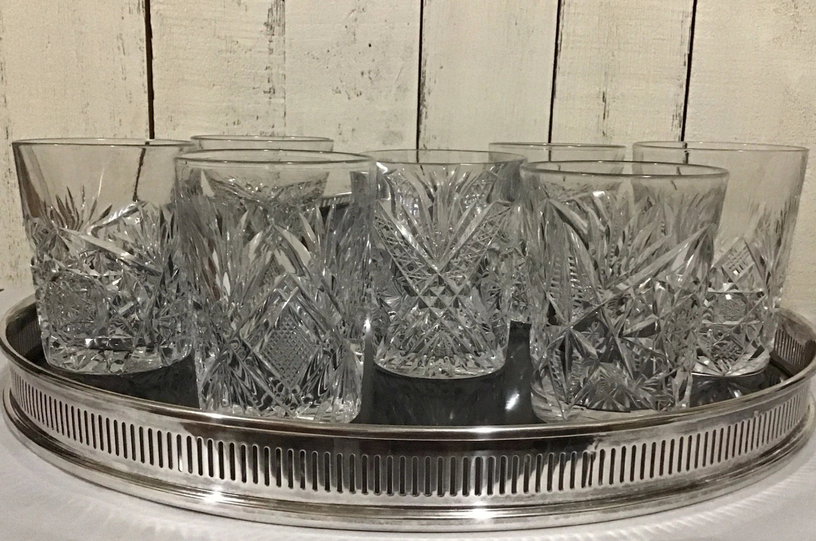 Happiness Vintage Mix & Match Cut Glass Tumblers – Starburst & Stars, Set of 7