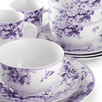 Happiness Traditional Purple Rose 16-Piece Stoneware Dinnerware Set