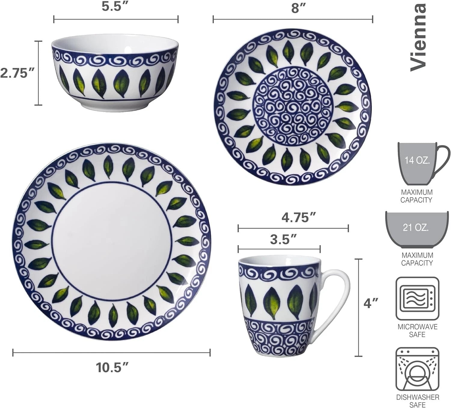 Happiness Vienna 16-Piece Elegant Lightweight White Porcelain Dinnerware Set