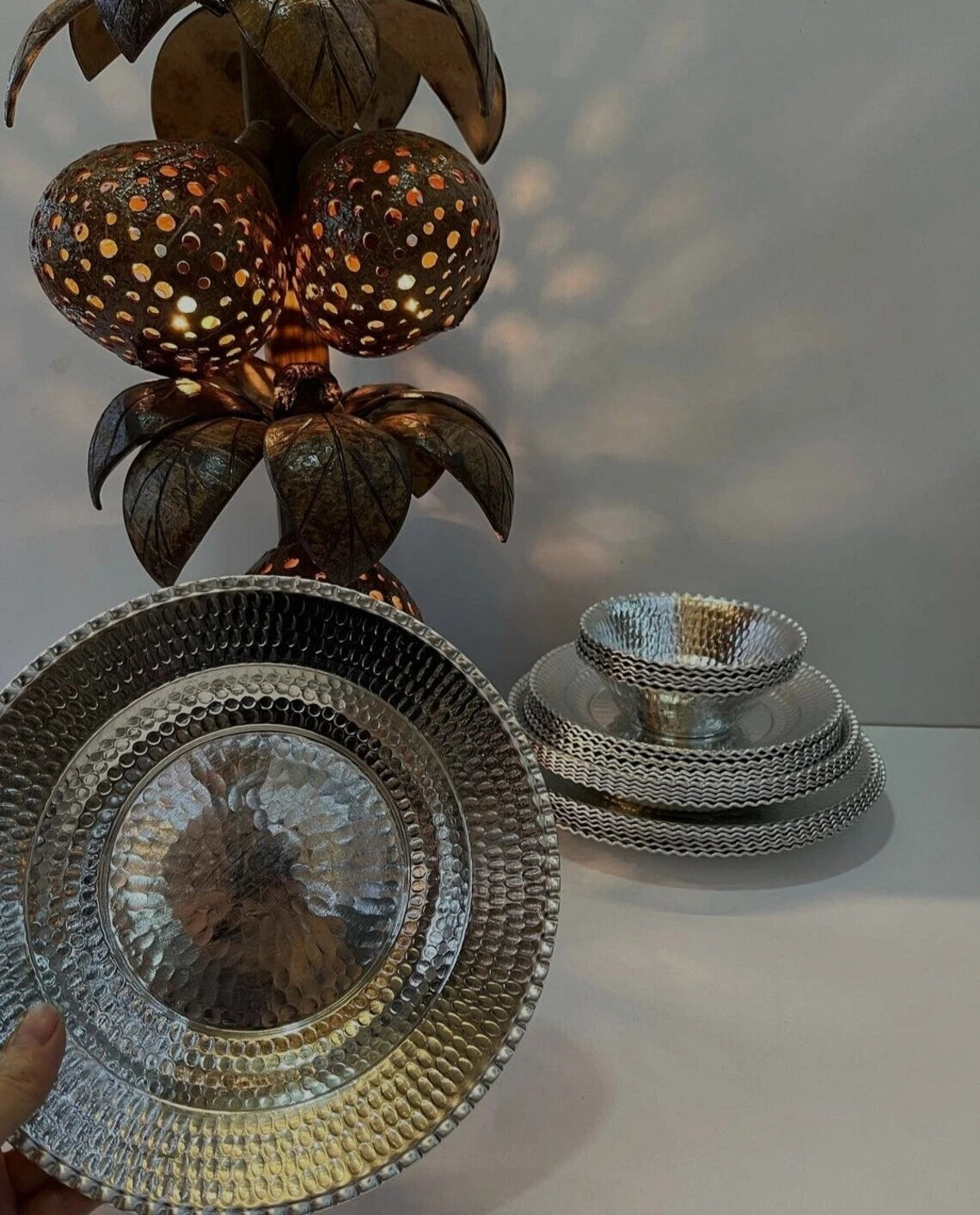Happiness Copper 24-Piece Dinnerware Set – Hammered Copper Dinner Serving Plates