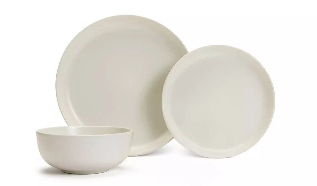 Happiness 12-Piece Stoneware Dinner Set – Round Plates, Soup, Salad & Pasta Bowls