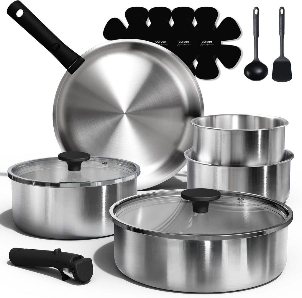 Happiness 15-Piece Induction Cookware Set – Stainless Steel with Removable Handles
