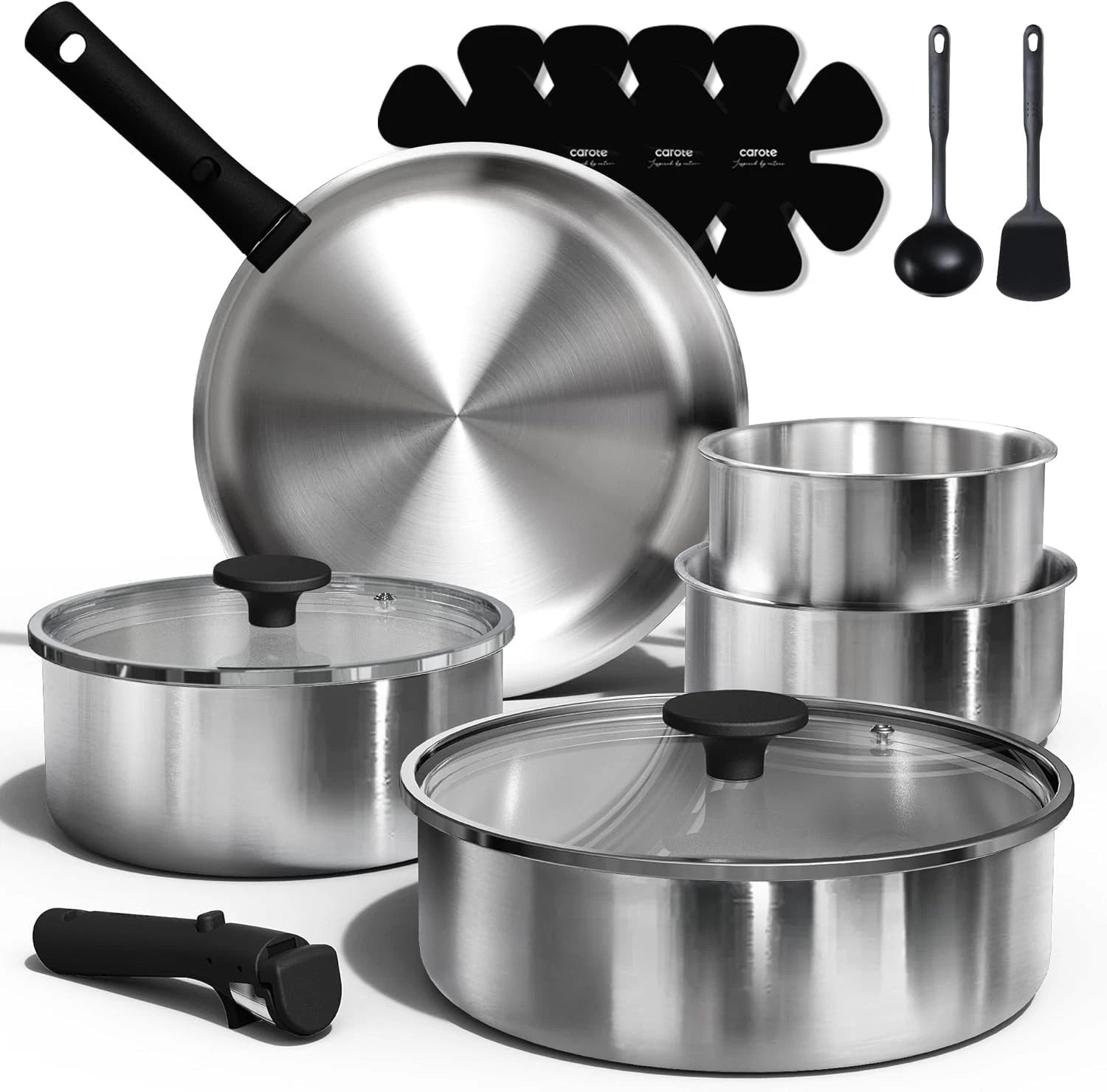 Happiness 15-Piece Induction Cookware Set – Stainless Steel with Removable Handles