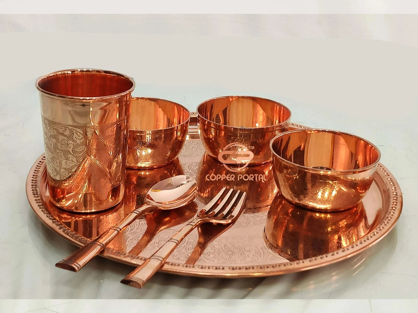 Happiness Pure Copper Dinner Set – Embossed Handcrafted Tableware for Entertaining