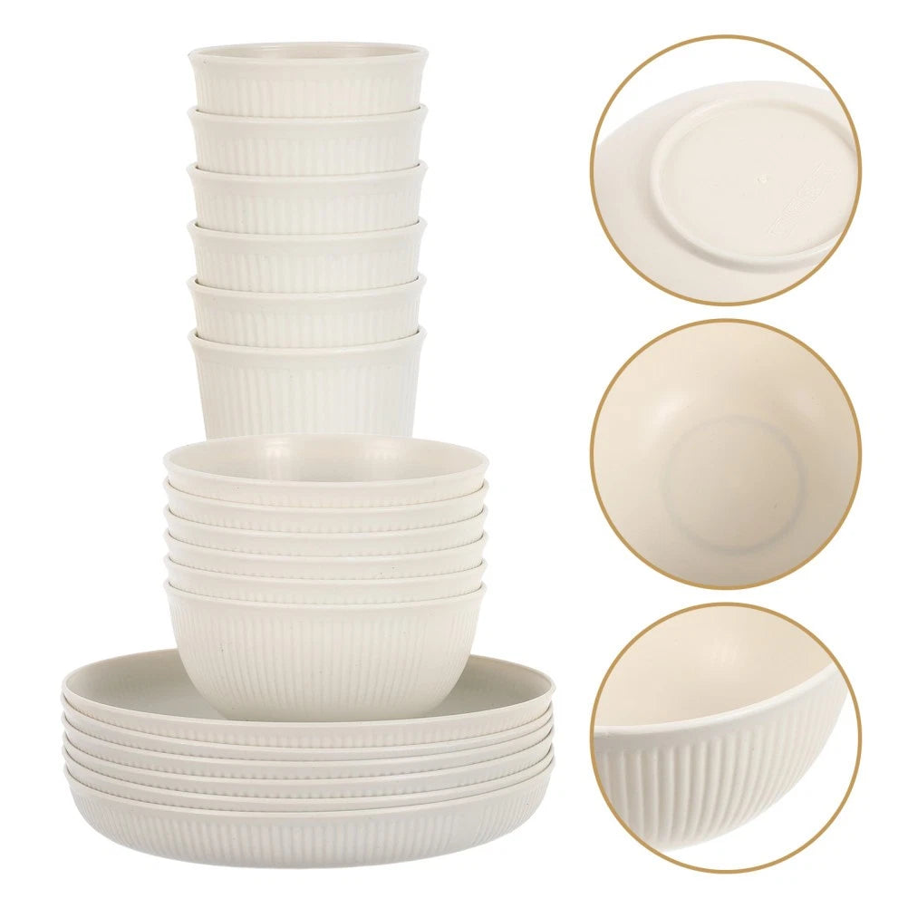 Happiness 18-Piece Reusable Dinnerware Set for 6 – Unbreakable Plates & Bowls