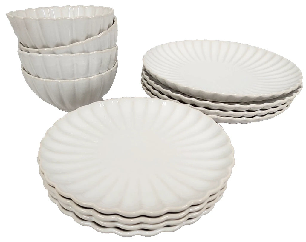 Happiness Colette 12-Piece Stoneware Dinnerware Set – Cream