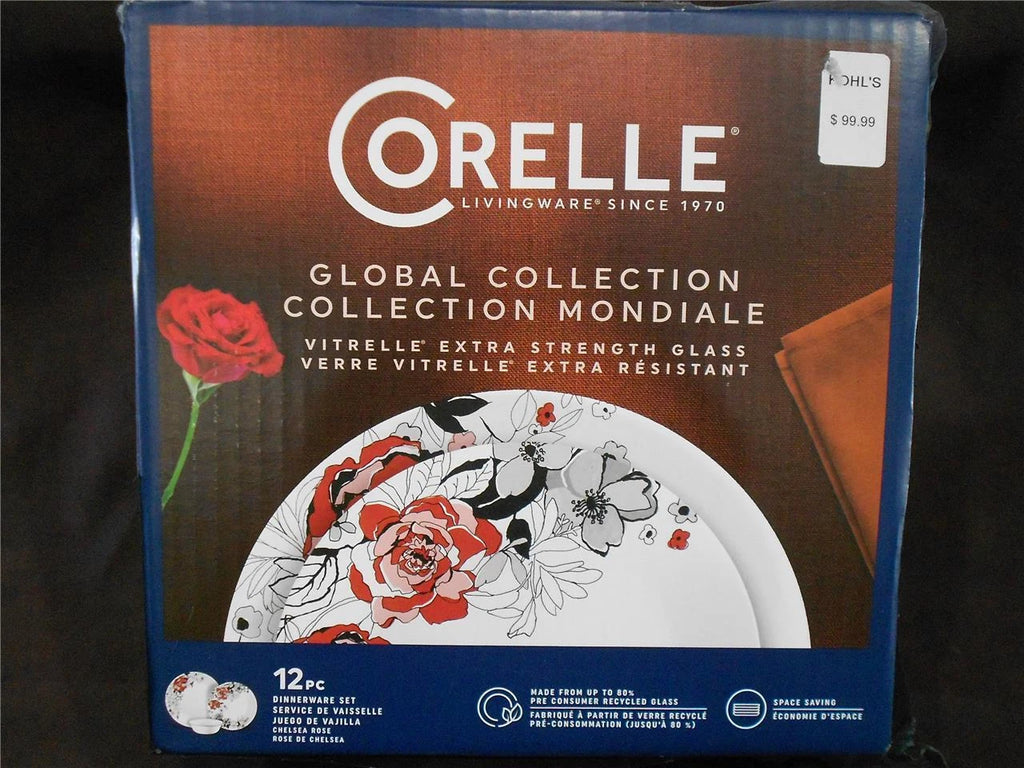 Happiness Chelsea Rose 12-Piece Round Dinnerware Set – Floral Red Gray Black