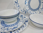 Happiness Artemis 12-Piece Dinnerware Set – Cool Blue Floral Tendrils