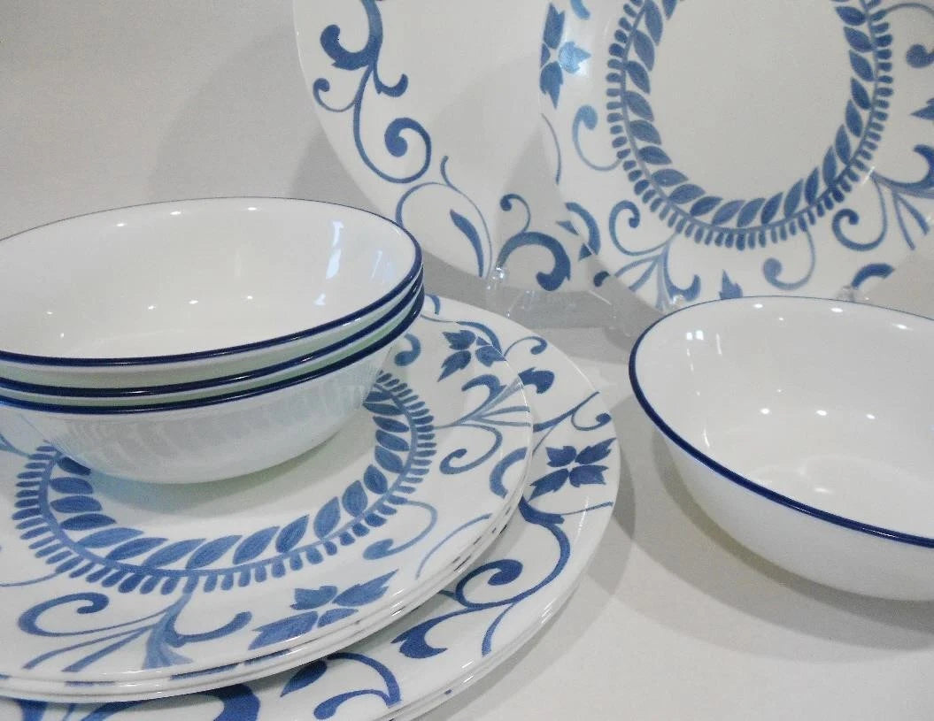 Happiness Artemis 12-Piece Dinnerware Set – Cool Blue Floral Tendrils