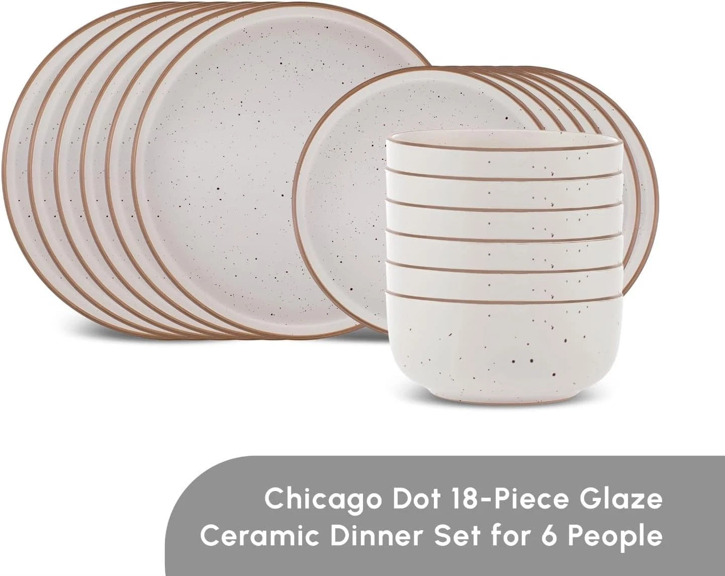 Happiness 18-Piece Stoneware Dinnerware Set for 6 – Modern Beige Plates & Bowls