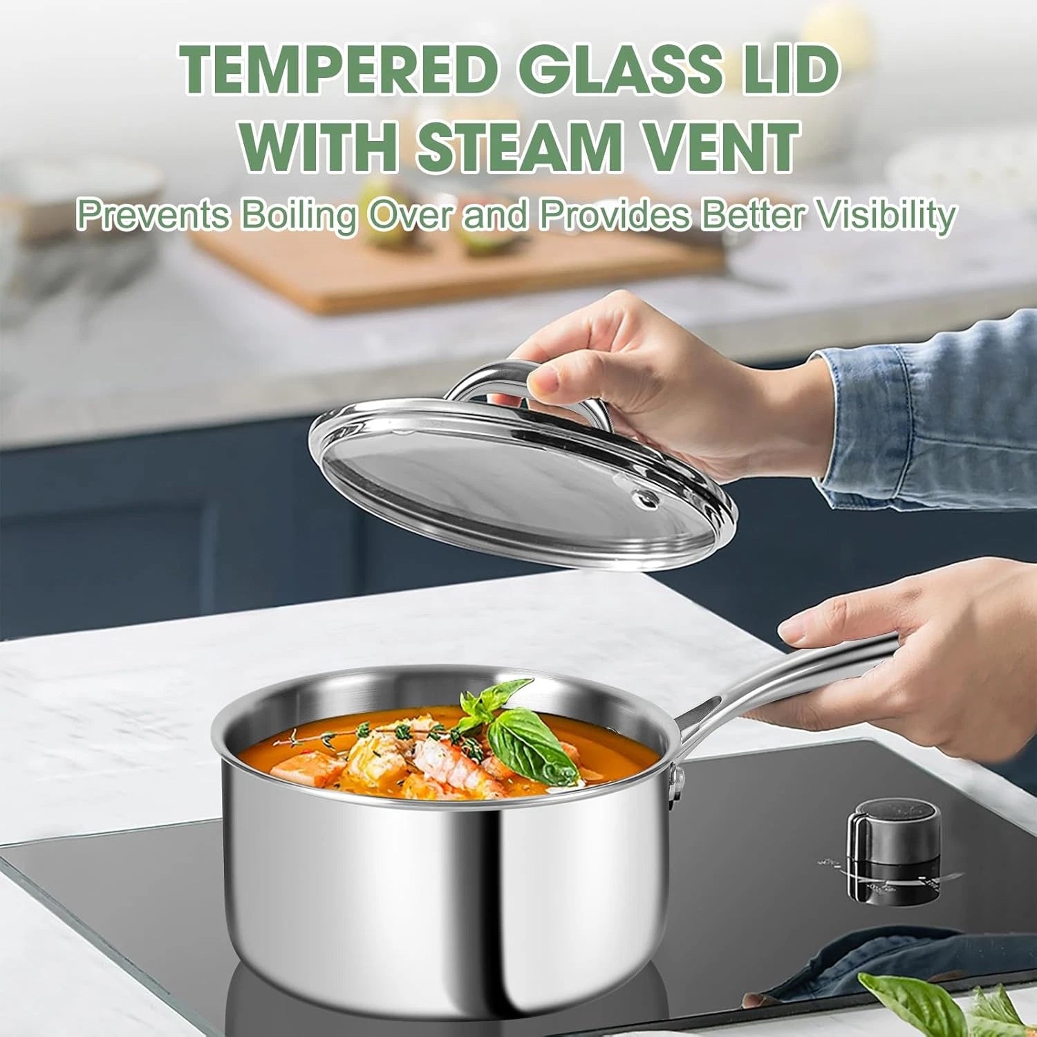 Happiness 3-Ply Stainless Steel Cookware Set with Lids – Non-Toxic